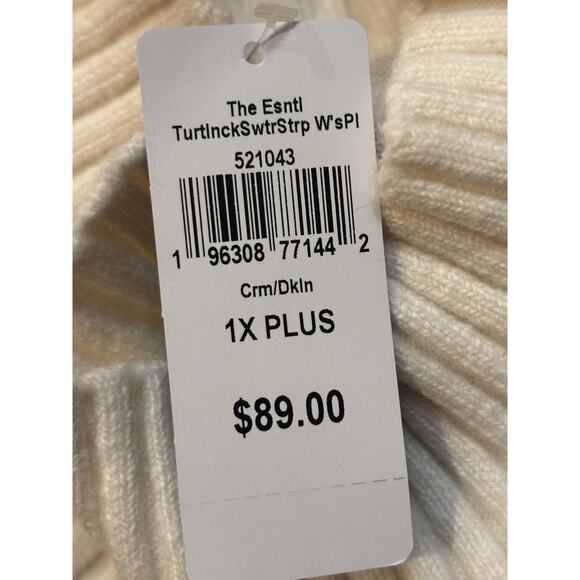 L L Bean Women's 1X Sweater Cream Navy Stripe Turtle Neck NWT Cozycore Preppy - Picture 6 of 6